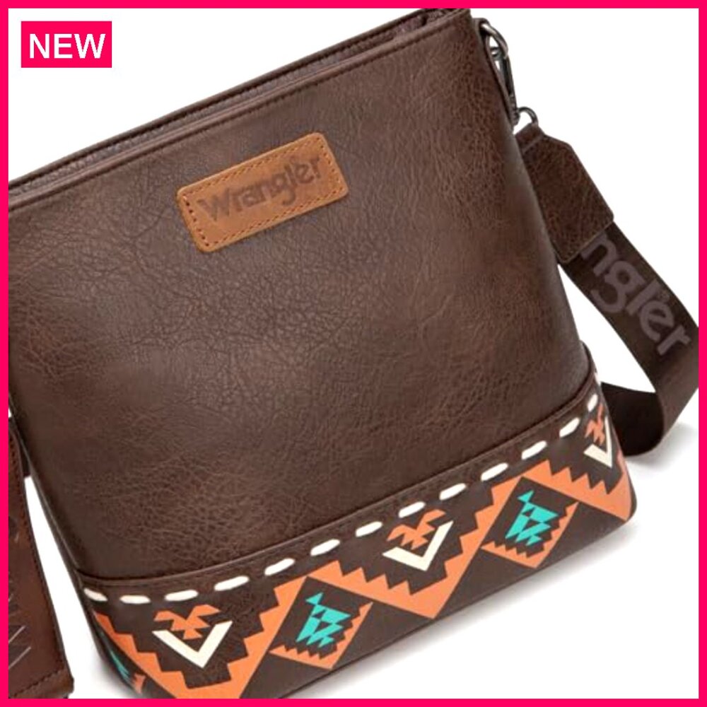Vegan Leather Crossbody Bag with Aztec Pattern, 10x3.5x9 Inches - Picture 7 of 8